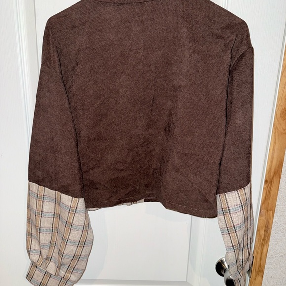ROMWE Brown and Cream Plaid top - Picture 3 of 3